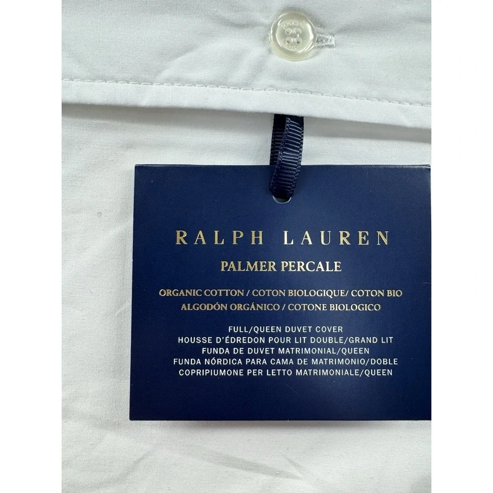 New Ralph Lauren Palmer Percale Full Queen Duvet Cover White &  Navy 100% Cotton